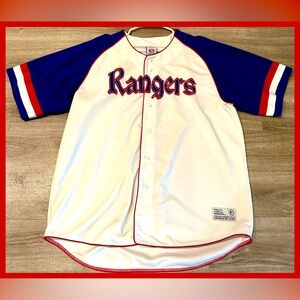 Texas Rangers MLB True Fan White Blue Red Jersey 100% Poly Men’s Size 2XL 50-52